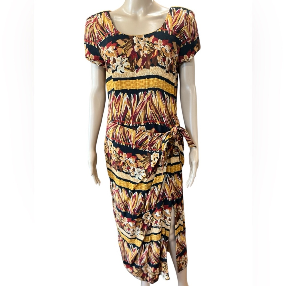Maximalist ethnic Jessica Howard tropical beachy Print vintage Sarong Dress-10